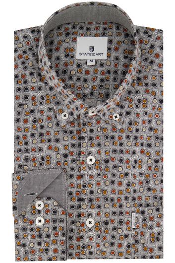 State of Art casual overhemd wijde fit grijs geprint katoen