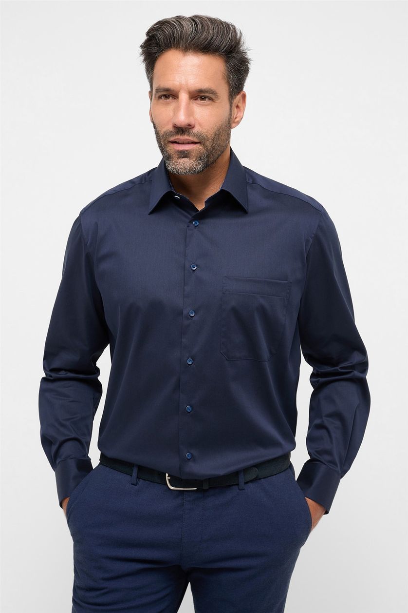 Eterna donkerblauw overhemd comfort fit katoen