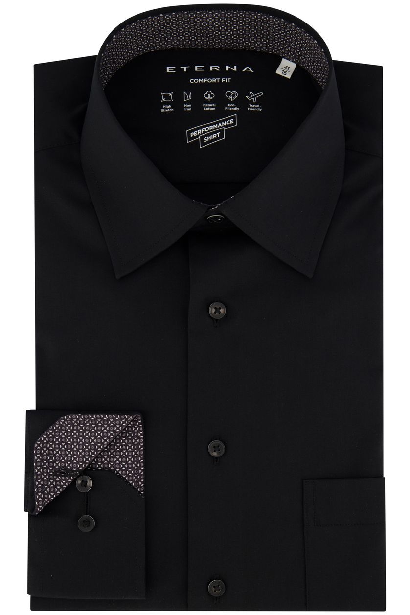 Eterna business overhemd Comfort Fit zwart effen katoen
