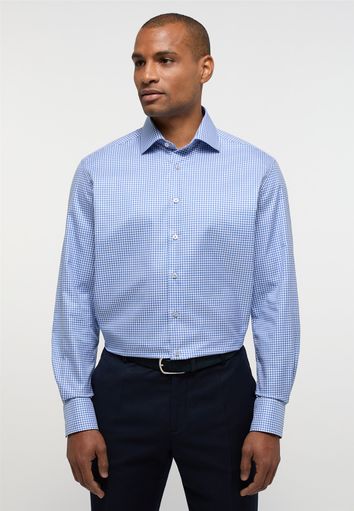 Eterna overhemd comfort fit lichtblauw geruit katoen