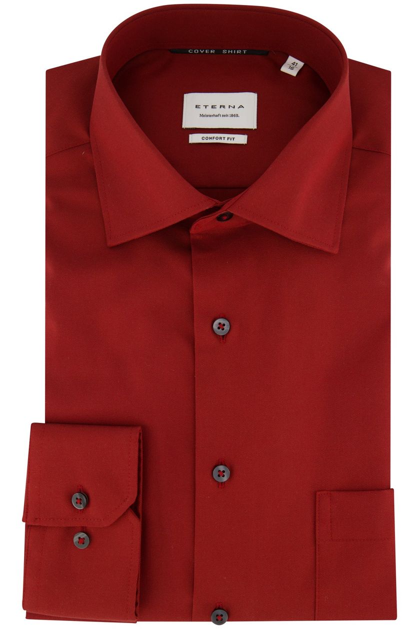 Overhemd Eterna Comfort Fit rood effen katoen