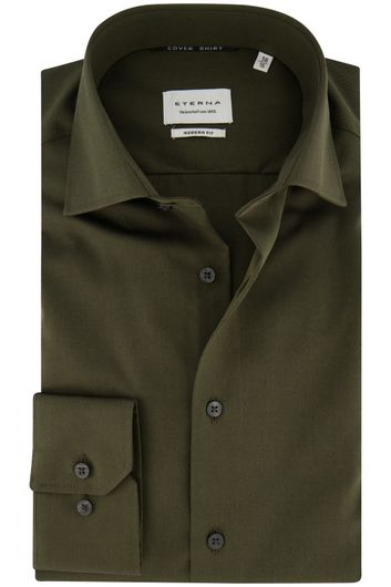 Eterna overhemd wide spread normale fit groen effen katoen