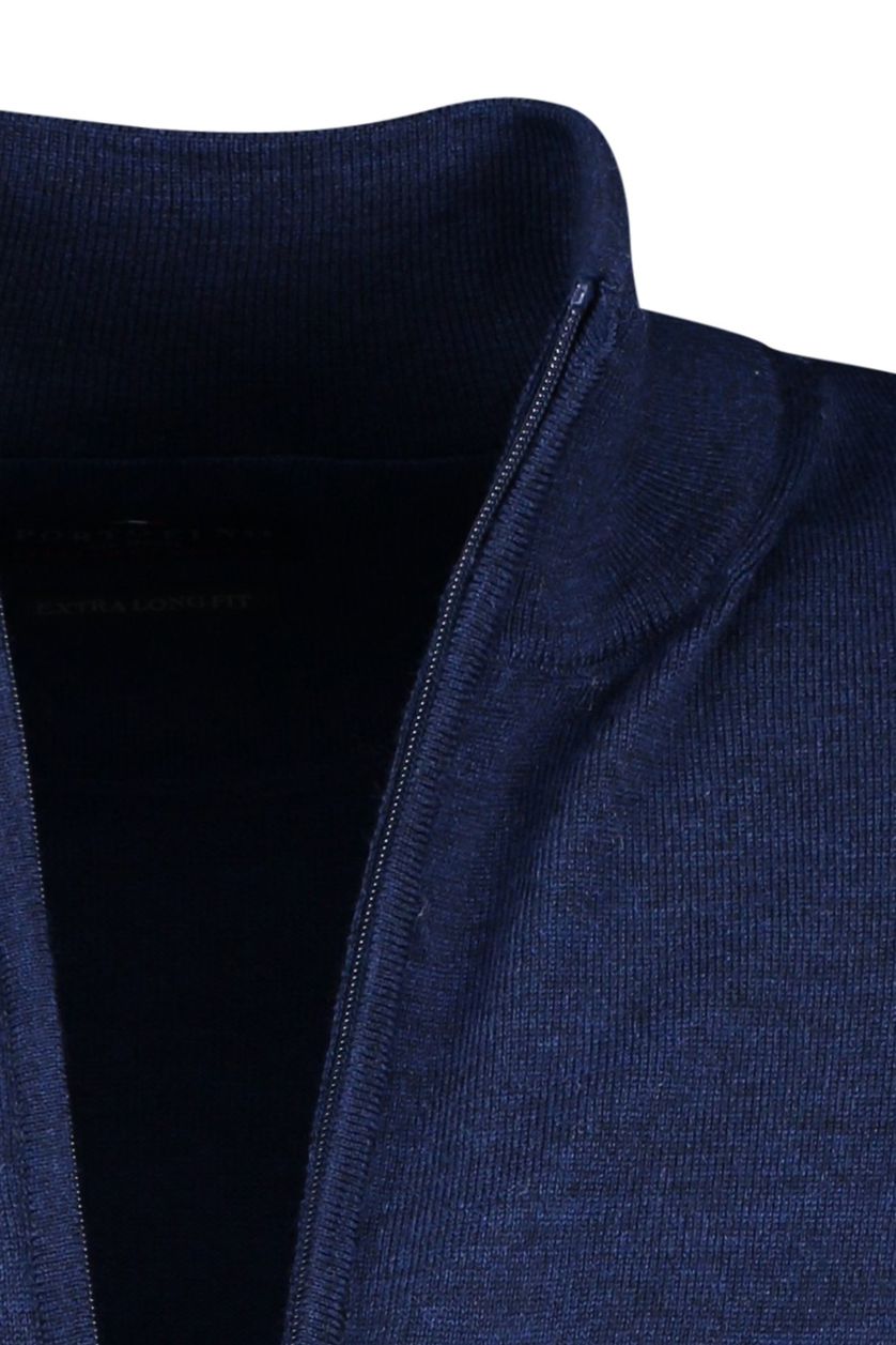 Portofino extra long vest rits wol donkerblauw