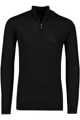 Portofino Portofino wollen sweater extra long fit zwart half zip
