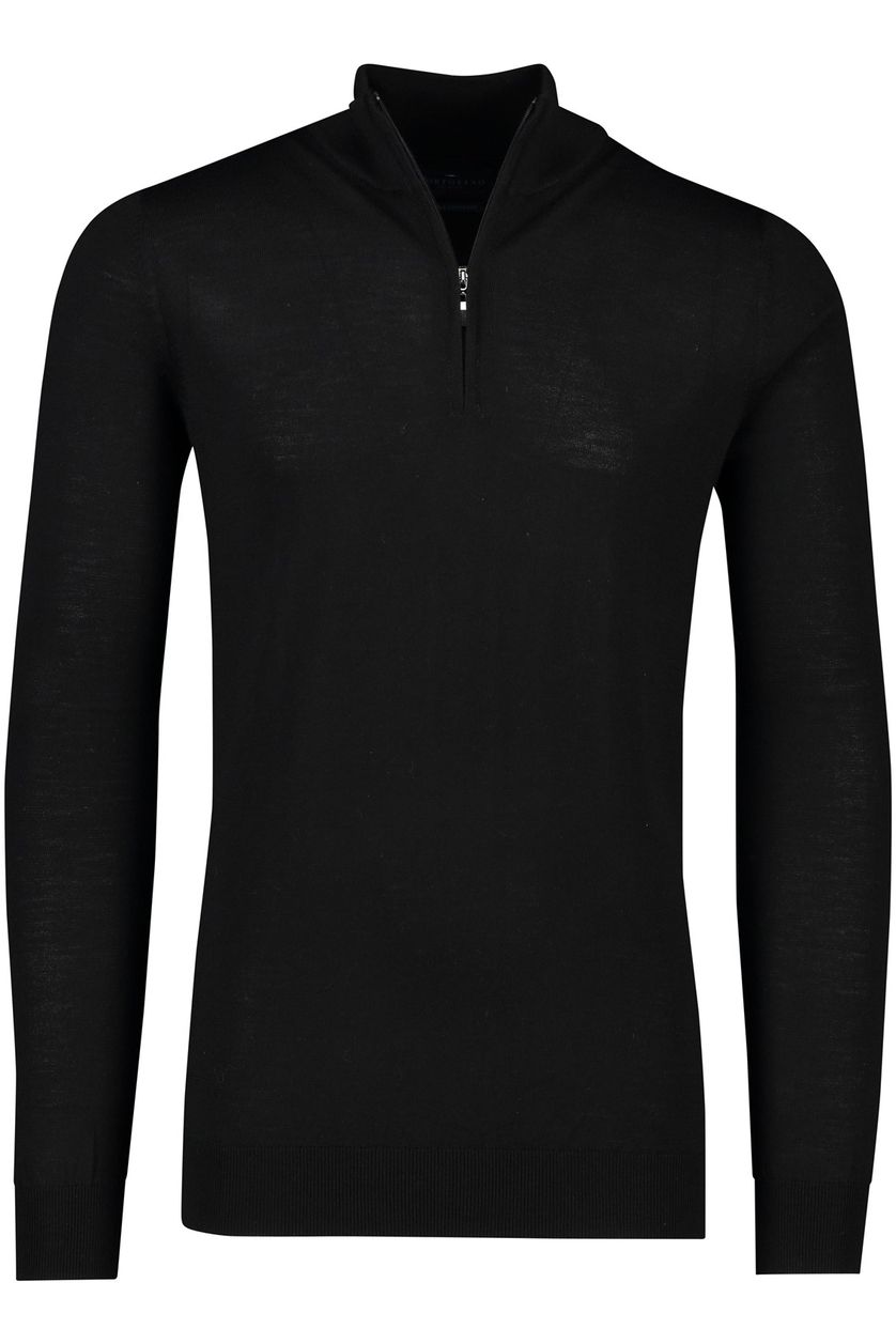 Portofino wollen sweater extra long fit zwart half zip