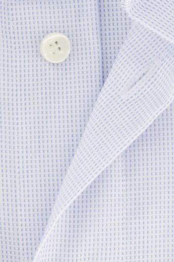 Profuomo overhemd mouwlengte 7 slim fit lichtblauw geruit katoen