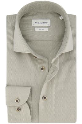 Profuomo Profuomo overhemd mouwlengte 7 slim fit lichtgrijs effen strijkvrij