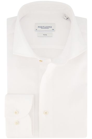 Profuomo overhemd mouwlengte 7 slim fit wit effen katoen