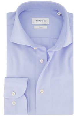 Profuomo Profuomo overhemd mouwlengte 7 slim fit blauw effen katoen travel