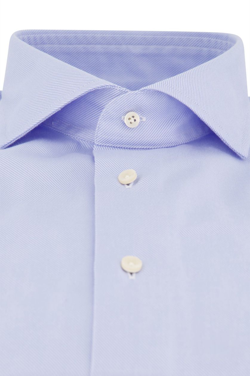 Profuomo overhemd mouwlengte 7 slim fit travel blauw effen katoen