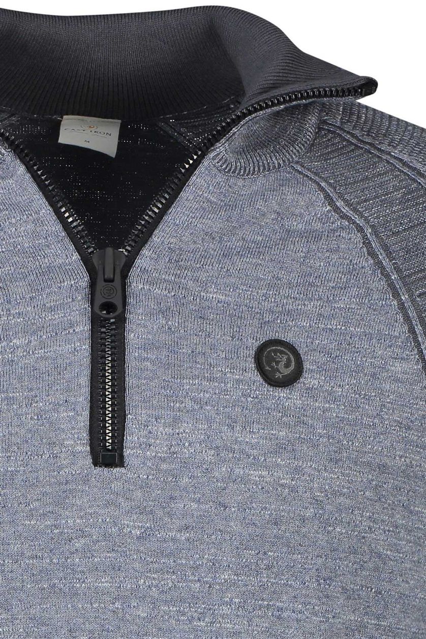 Cast Iron sweater opstaande kraag katoen grijs
