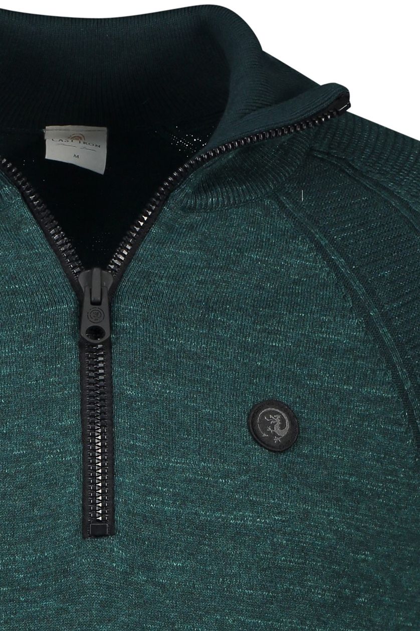 Katoenen Cast Iron sweater opstaande kraag groen