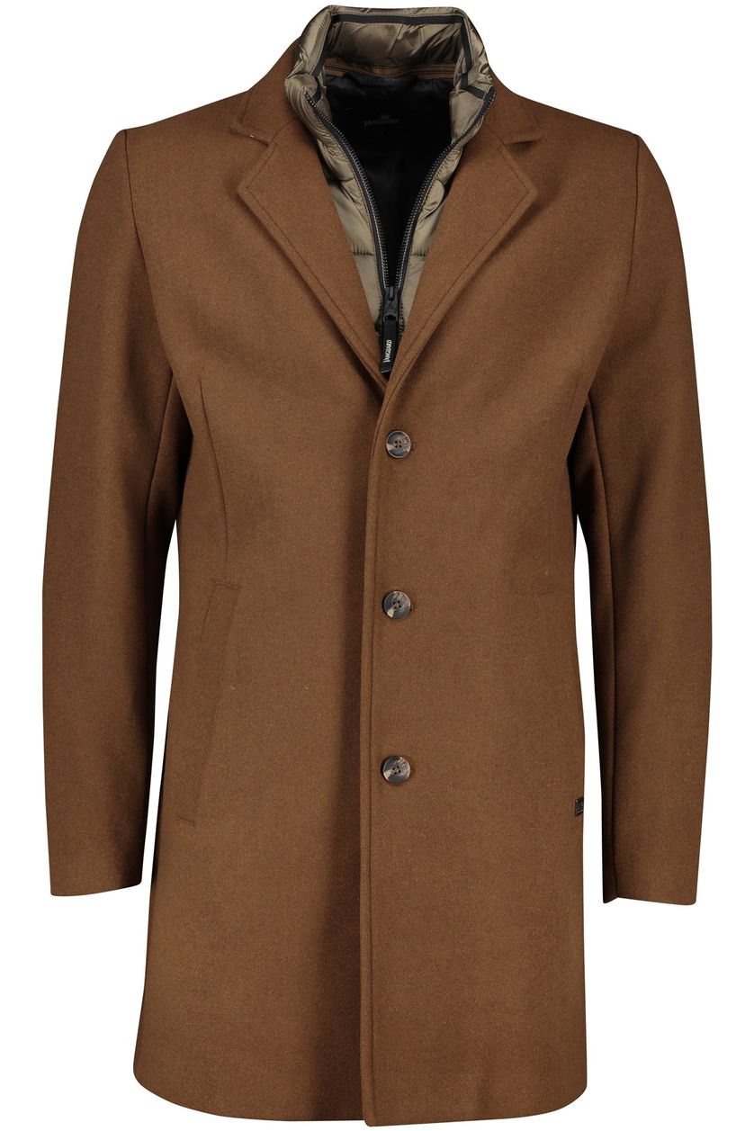 Vanguard winterjas bruin effen rits + knoop normale fit mantel