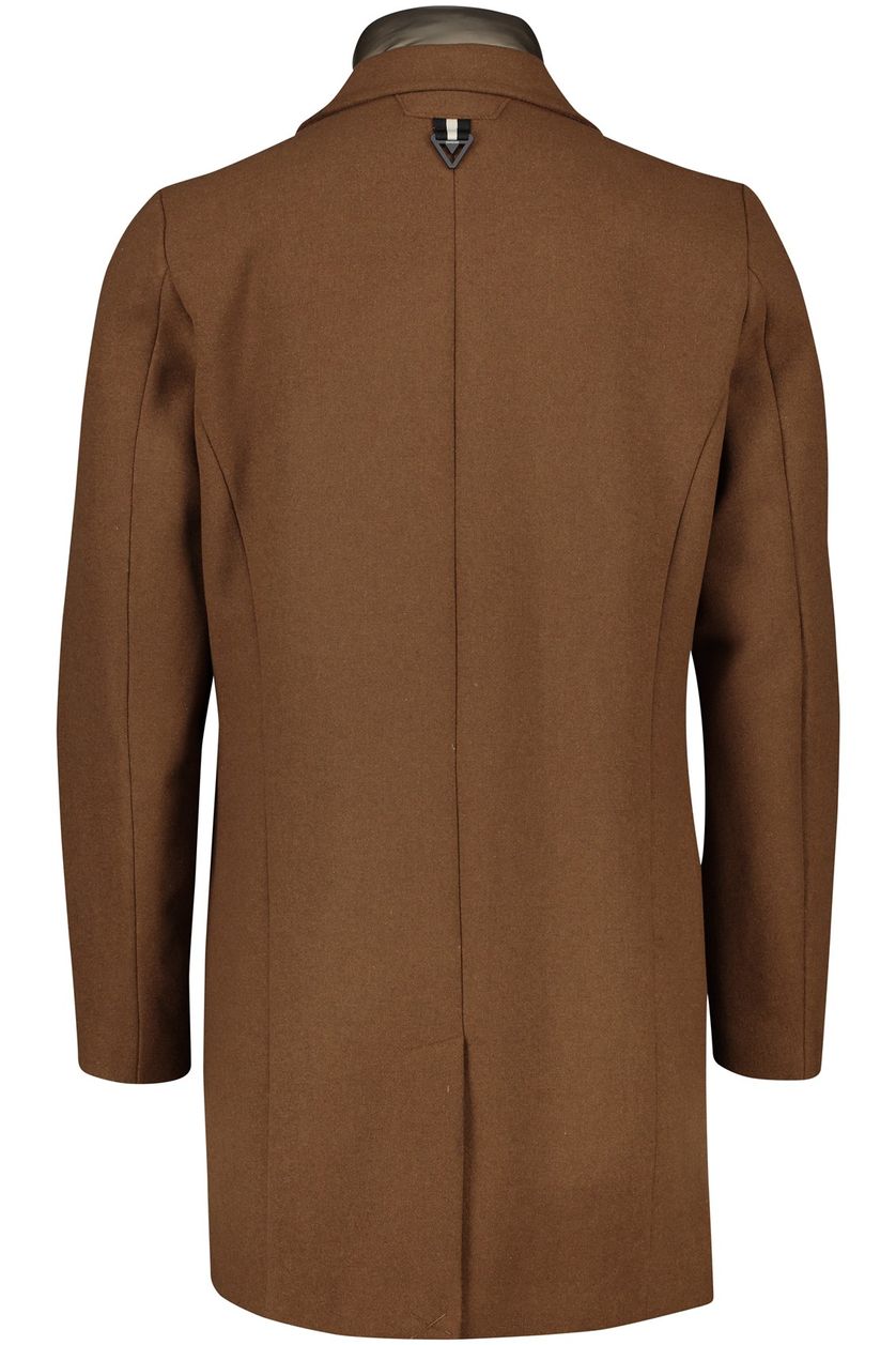 Vanguard winterjas bruin effen rits + knoop normale fit mantel