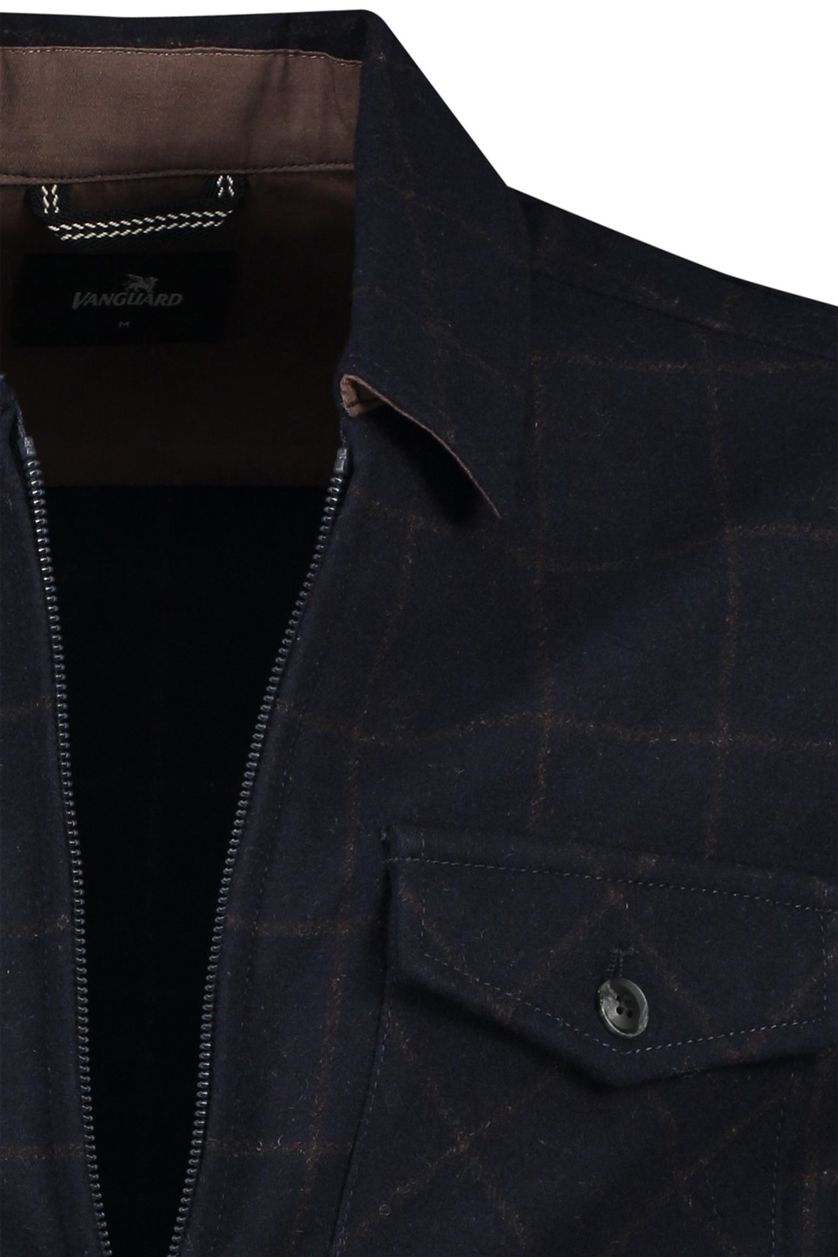 Vanguard vest normale fit wol donkerblauw geruit