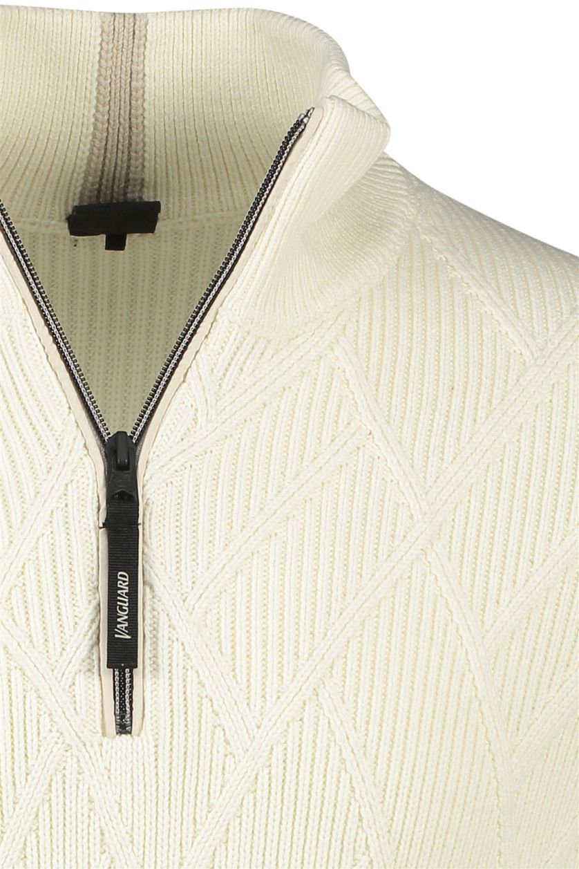 Vanguard sweater opstaande kraag wit katoen halfzip