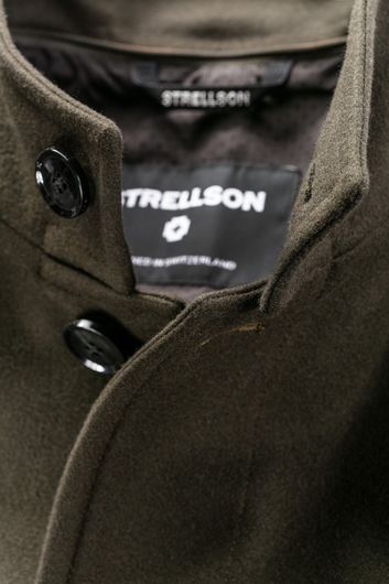 Strellson Finlay winterjas groen effen knopen normale fit wol