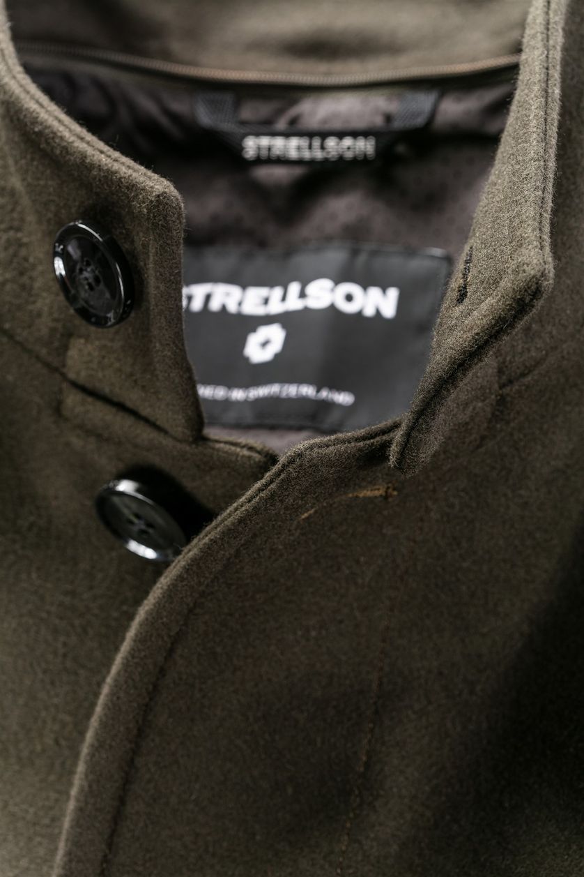 Strellson mantel winterjas groen effen knopen normale fit wol Finlay