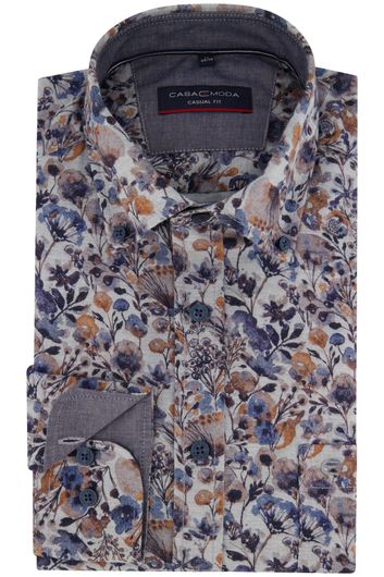 Casa Moda casual overhemd wijde fit blauw bloemen geprint katoen