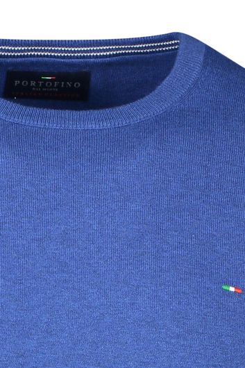 Portofino trui helderblauw ronde hals katoen normale fit