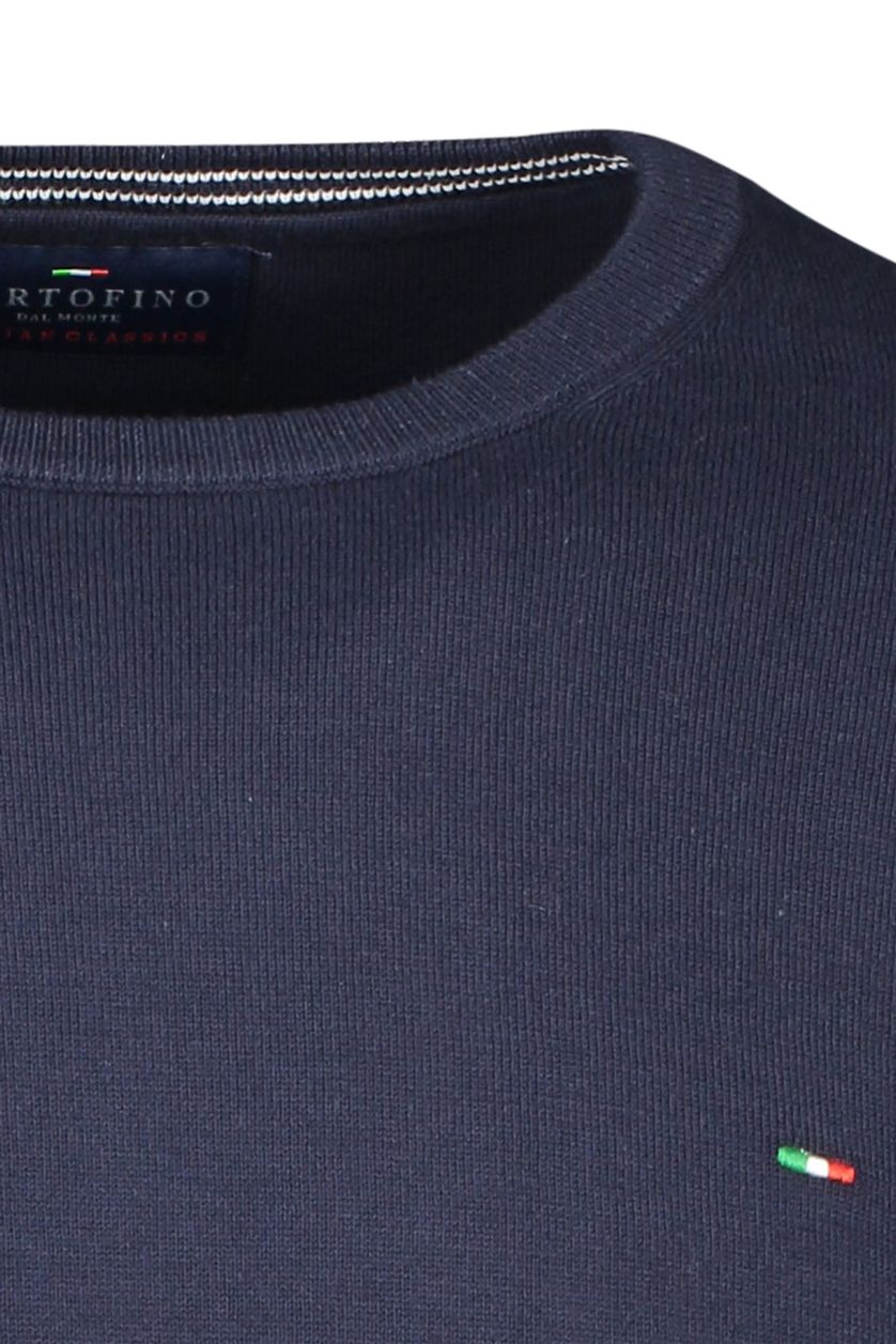 Portofino trui donkerblauw ronde hals katoen normale fit effen