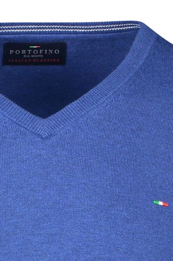 Portofino trui Vince v-hals blauw effen normale fit katoen