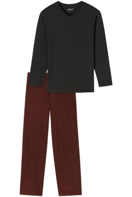 Schiesser Schiesser pyjama rood antraciet geprint Comfort Essentials