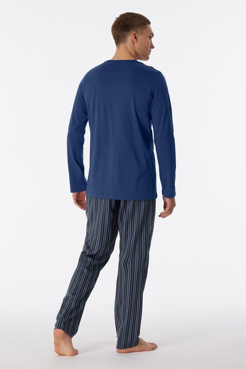 Schiesser pyjama blauw gestreept 100% katoen