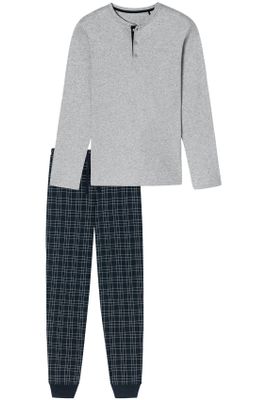 Schiesser Schiesser pyjama grijs donkerblauw geprint katoen
