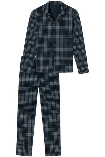 Schiesser Fine Interlock pyjama navy met ruit katoen