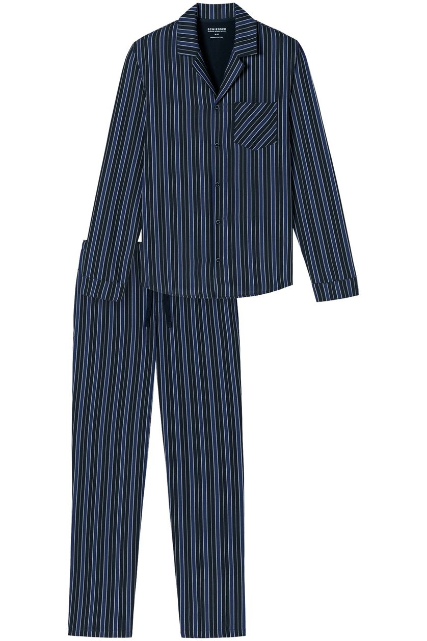 Schiesser pyjama donkerblauw streep katoen