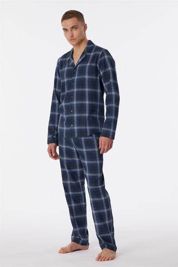 Heren pyjama donkerblauw geruit Schiesser
