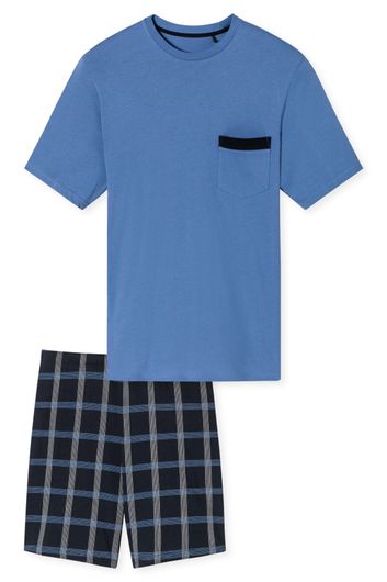 Schiesser Comfort Nightwear shortama blauw geruit