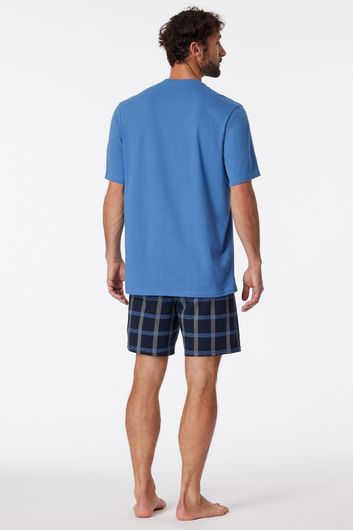 Schiesser Comfort Nightwear shortama blauw geruit
