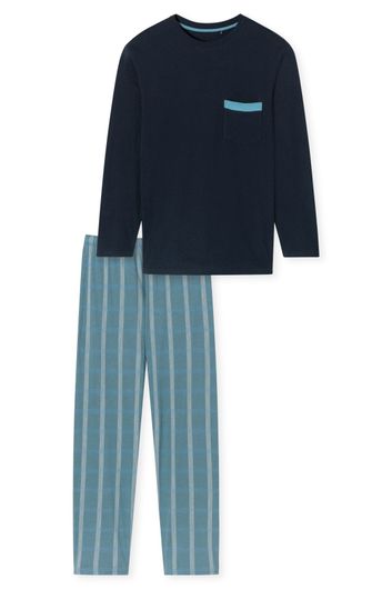Schiesser Comfort Nightwear pyjama blauw geruit katoen