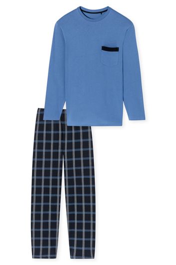 Schiesser Comfort Nightwear pyjama donkerblauw geruite broek