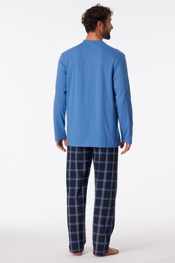 Schiesser Comfort Nightwear pyjama donkerblauw geruite broek