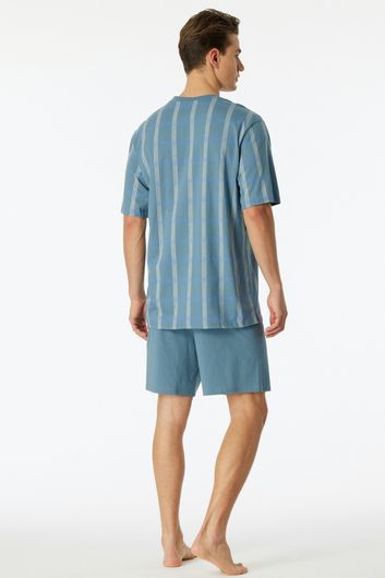 Lichtblauwe Schiesser Comfort Nightwear shortama geruit