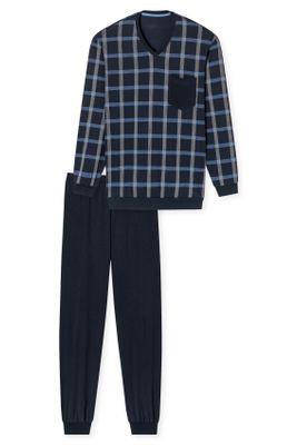 Schiesser Schiesser Comfort Nightwear pyjama donkerblauw geruit