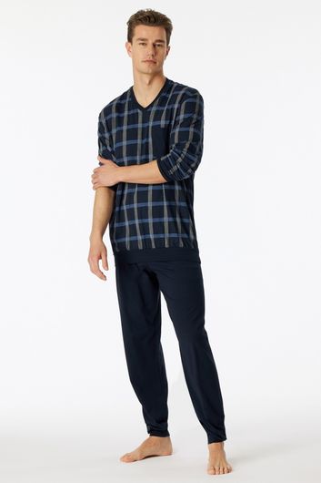 Schiesser Comfort Nightwear pyjama donkerblauw geruit