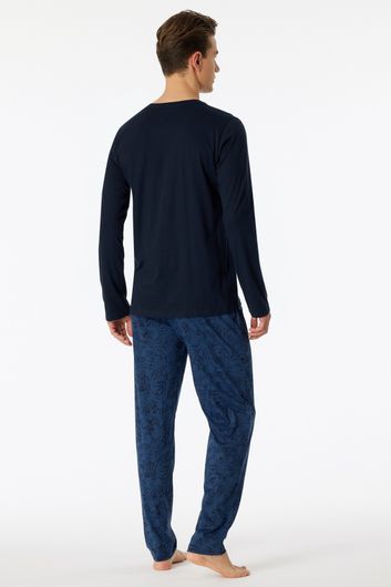 Schiesser pyjama donkerblauw geprint katoen