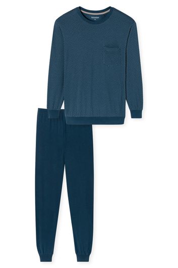 Schiesser Comfort Essentials pyjama blauw gestipt katoen