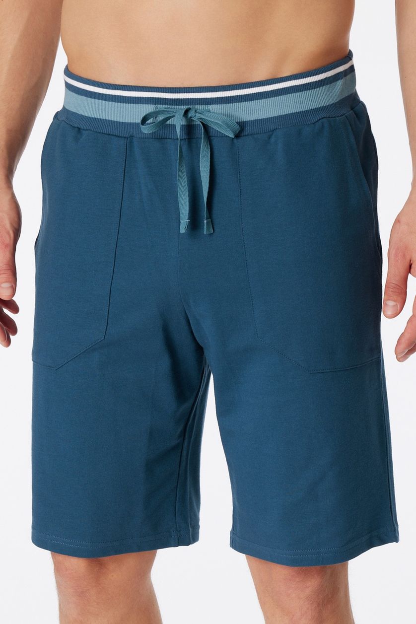 Schiesser blauwe korte pyjamabroek katoen