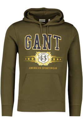 Gant Gant hoodie groen met opdruk buidelzak