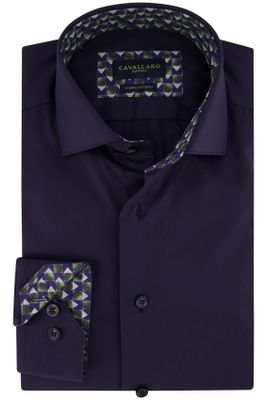 Cavallaro Cavallaro overhemd mouwlengte 7 slim fit donkerblauw effen katoen