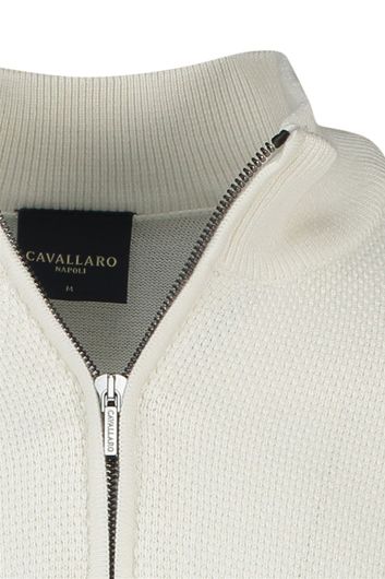 Cavallaro trui opstaande kraag met rits wit effen katoen en wol