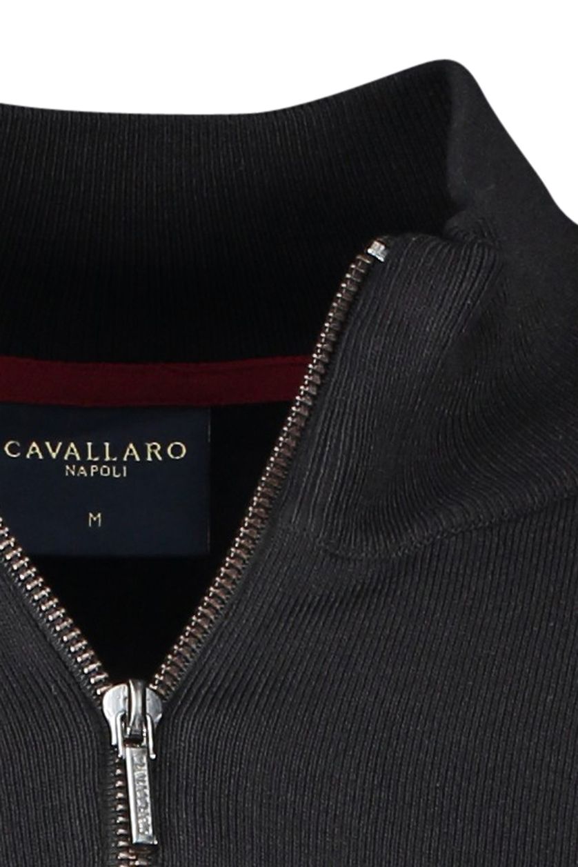 Cavallaro trui opstaande kraag met rits zwart effen 