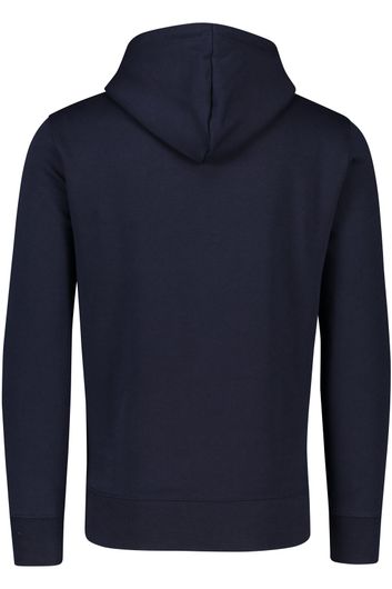 Gant sweater donkerblauw effen katoen met opdruk en buidelzak