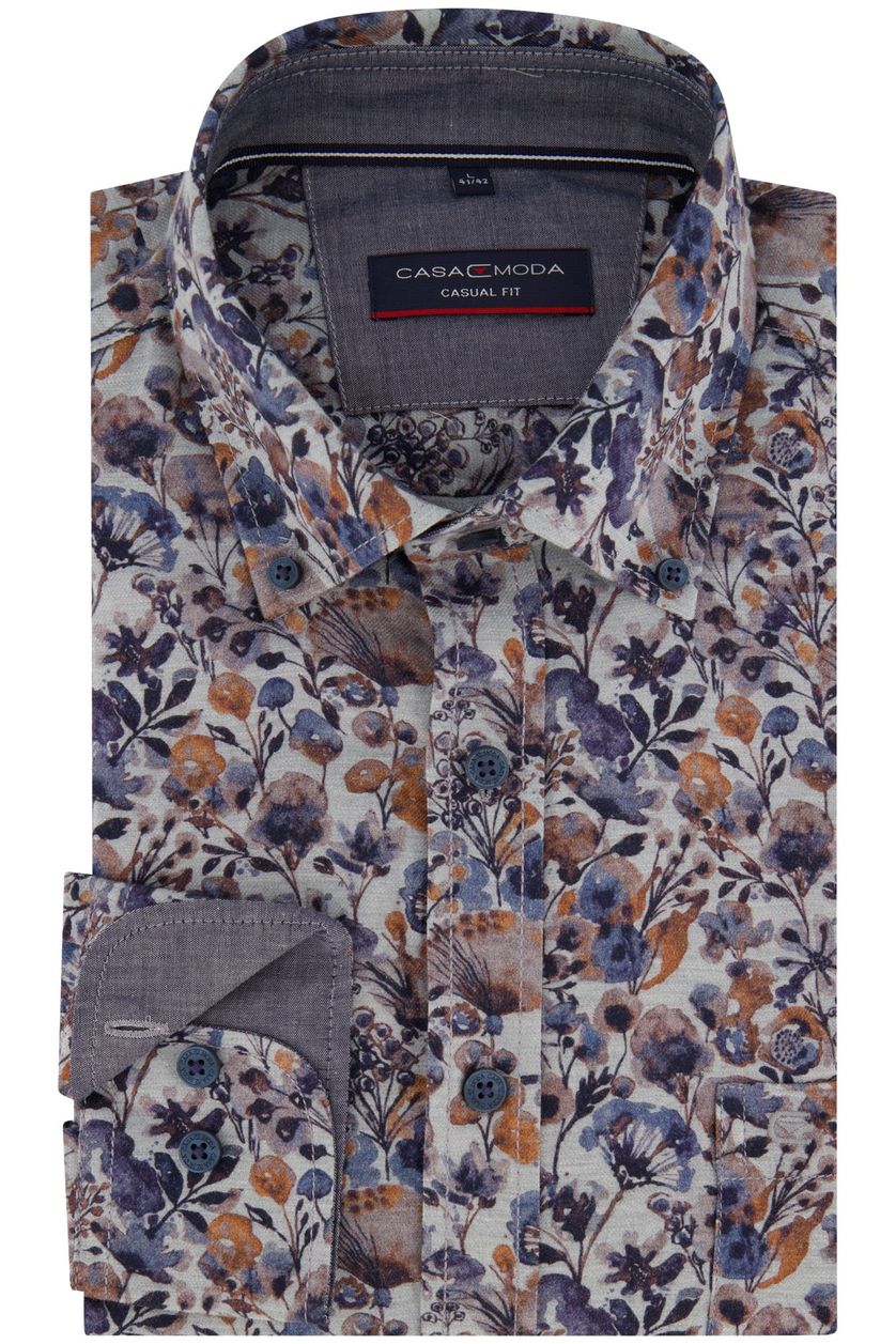 Casa Moda overhemd casual fit mouwlengte 7 blauw geprint katoen