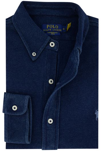 Donkerblauw Polo Ralph Lauren casual overhemd normale fit effen katoen